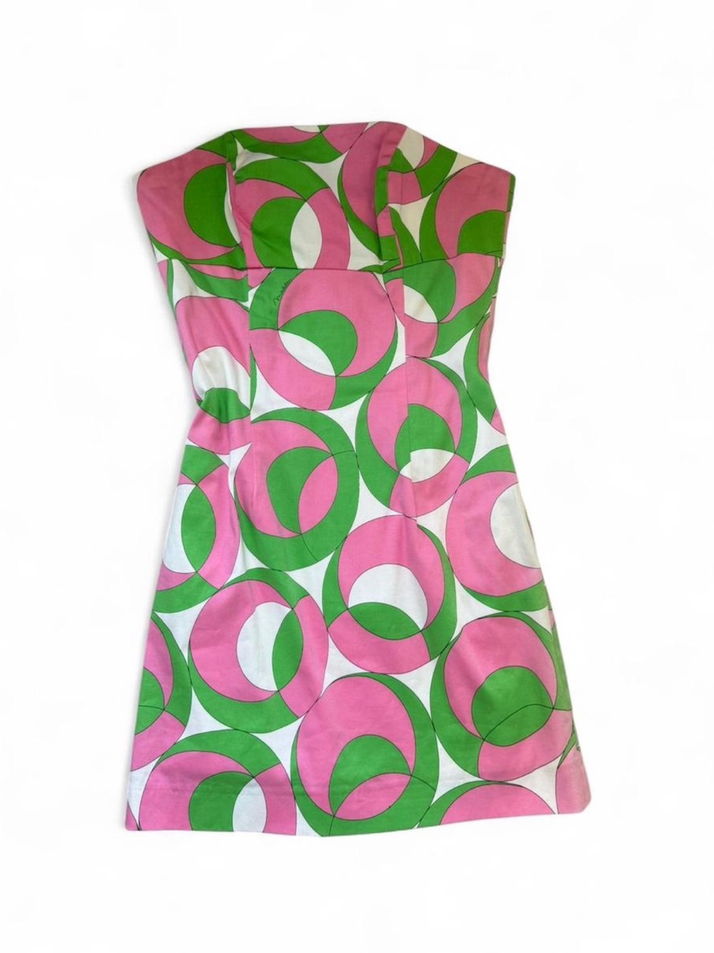 Melly M Strapless Pink & Green Geometric Dress